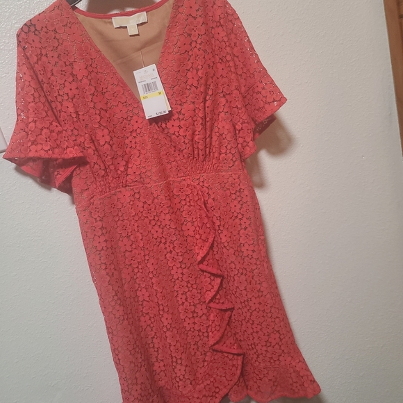 Michael Kors Dress Womens M Lace Ruffle Tiered Flutter Sleeve - Picture 2 of 5